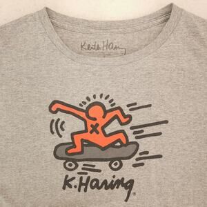 Keith Haring Graphic Short Sleeve Crew Neck T-Shirt Mens Size Large L Gray